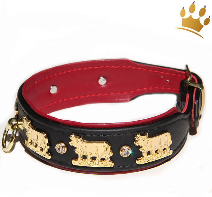 Hundehalsband LuckyMuh Schwarz Lederhalsband schwarz Alpen